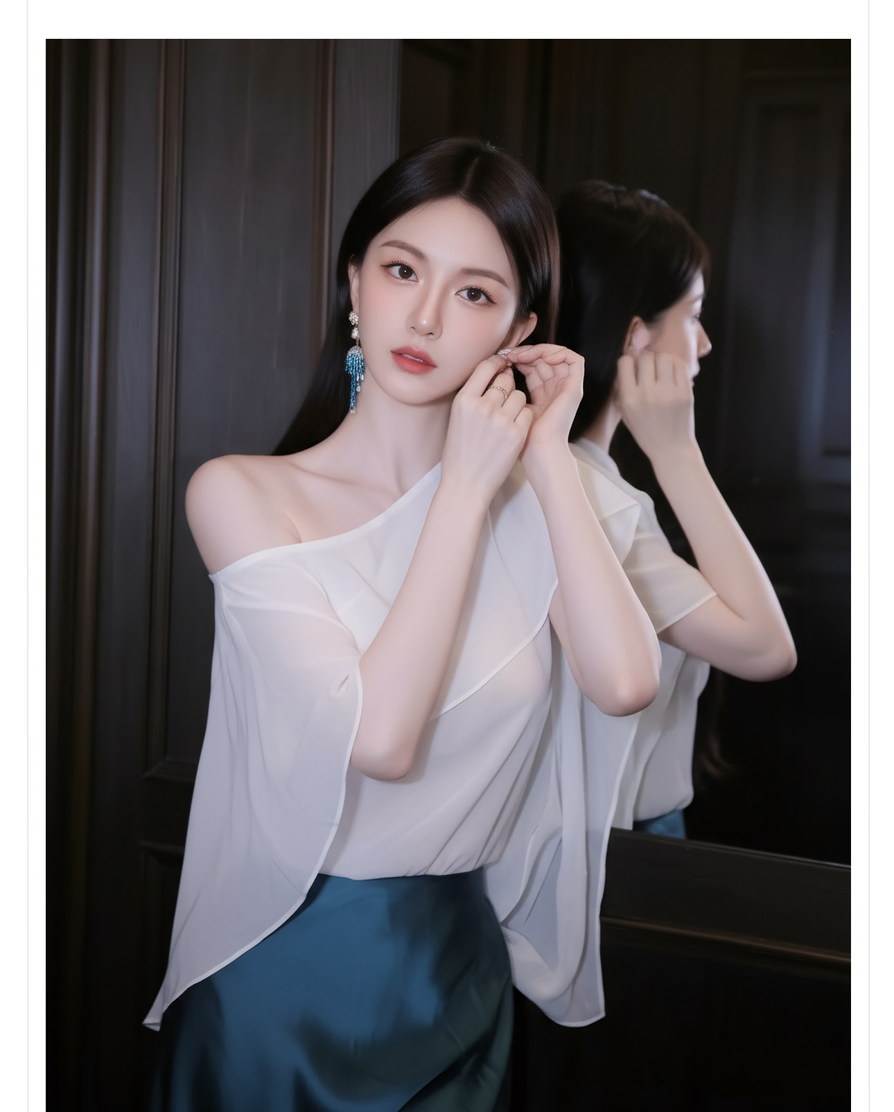 Áo sơ mi nữ cổ yếm tay ngắn phối ren trắng ngà — màu trắng ngà chi tiết 7
