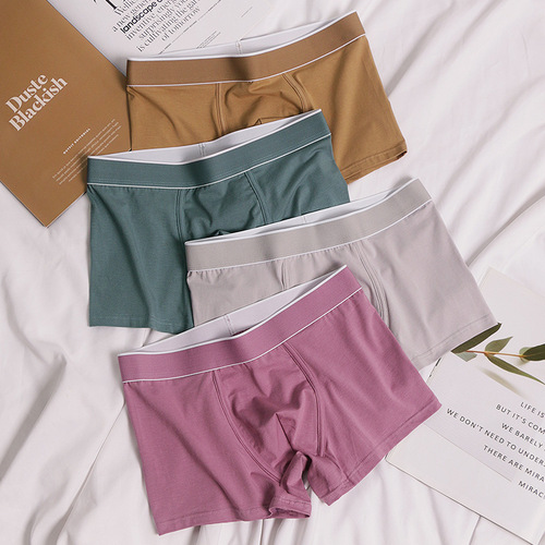 Autumn and winter comfortable cotton underwear men's simple solid color boxer briefs mid-waist youth basic plus size shorts