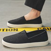 老北京布鞋男款2025新款秋季一脚蹬休闲软底工作千层底亚麻渔夫鞋