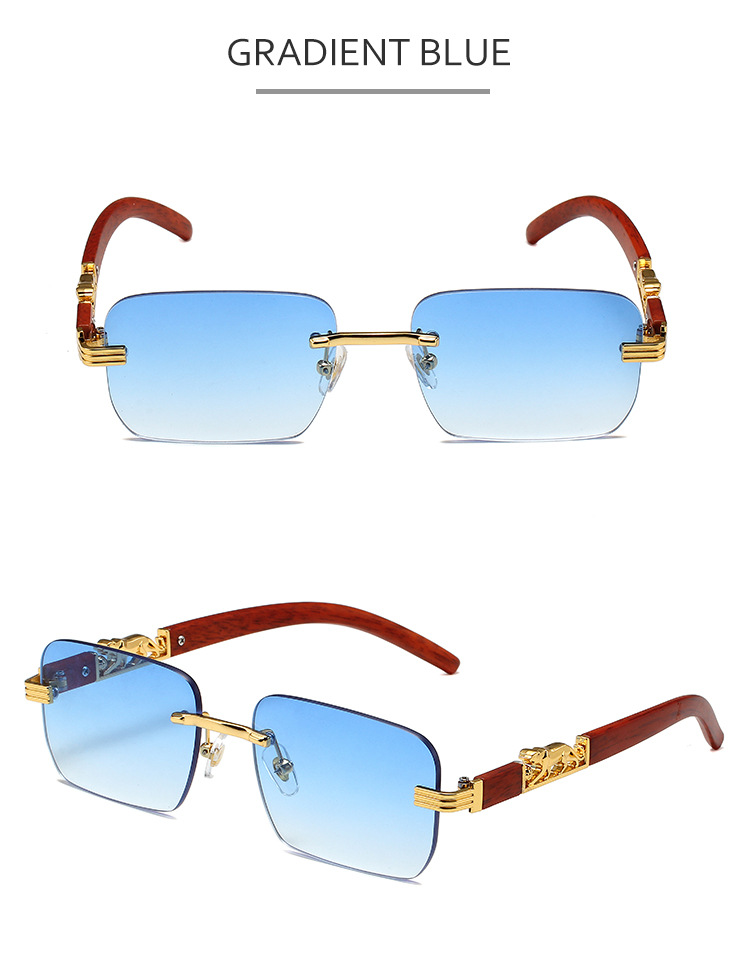 New trendy design rimless men's sunglasses trendy sunglasses wood grain leopard head sunglasses_voghion.com