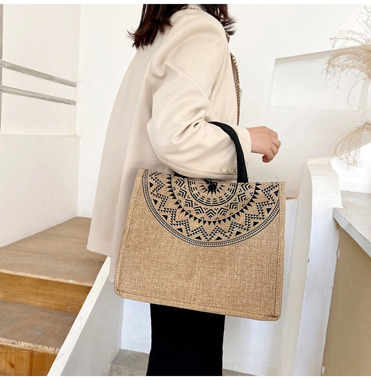 Foreign trade women's bag, cross-border linen handbag bag, 2021 Korean version composite jute cloth bag, fashionable single-shoulder shopping bag undefined