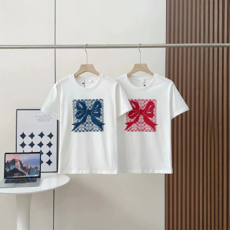 26-Year Summer Collection Short-Sleeve Square Bow Print T-Shirt Round Neck Casual Pullover Half-Sleeve Trendy Brand T-Shirt for Women 26-Year Summer Collection Short-Sleeve Square Bow Print T-Shirt Round Neck Casual Pullover Half-Sleeve Trendy Brand T-Shirt for Women