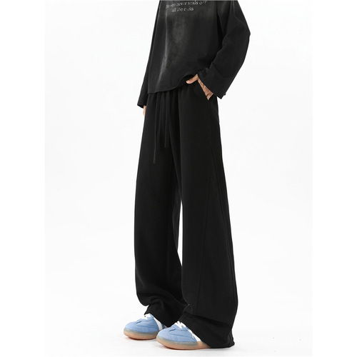 American-style high-street sabre pants: Men's trendy spring/fall patchwork wide-leg sports sweatpants—vintage, versatile, and casual straight-leg trousers