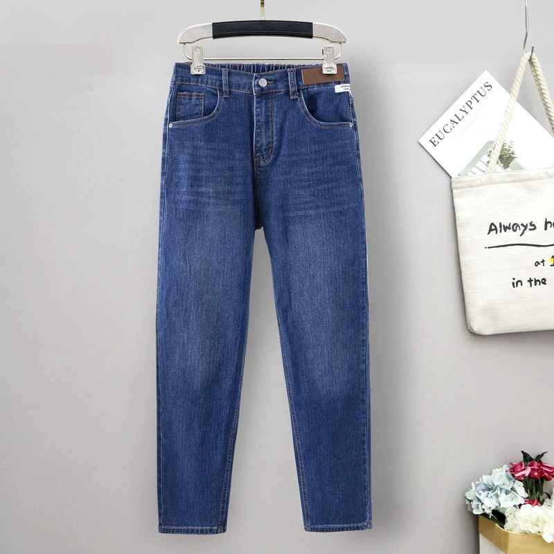 Спрей гарун джинсы большого размера женские осенние новые грушевидные фигуры с высокой талией 200 фунтов тонкие свободные папицы брюки