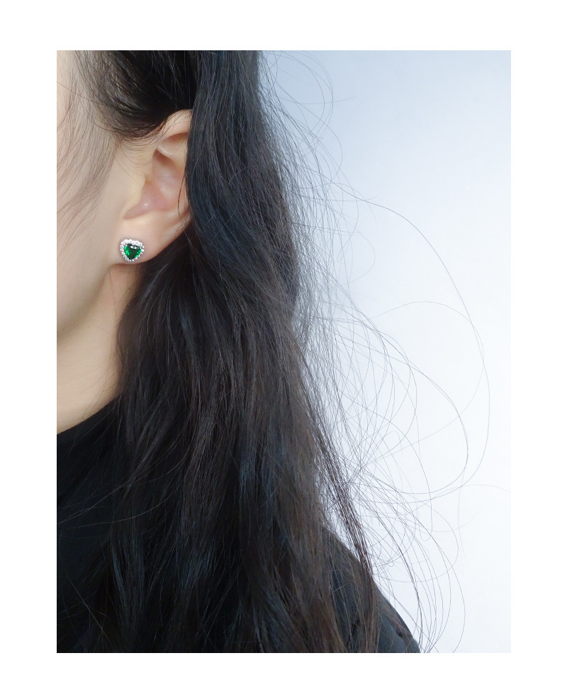 Ear Studs Classification 1 Pair 925 Sterling Silver Zircon Heart Shape Ear Studs
