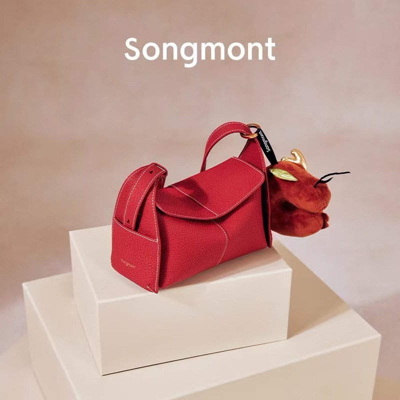 春夏头层牛皮通勤斜挎hobo包Songmont山下有松挂耳系列mini屋檐包|undefined