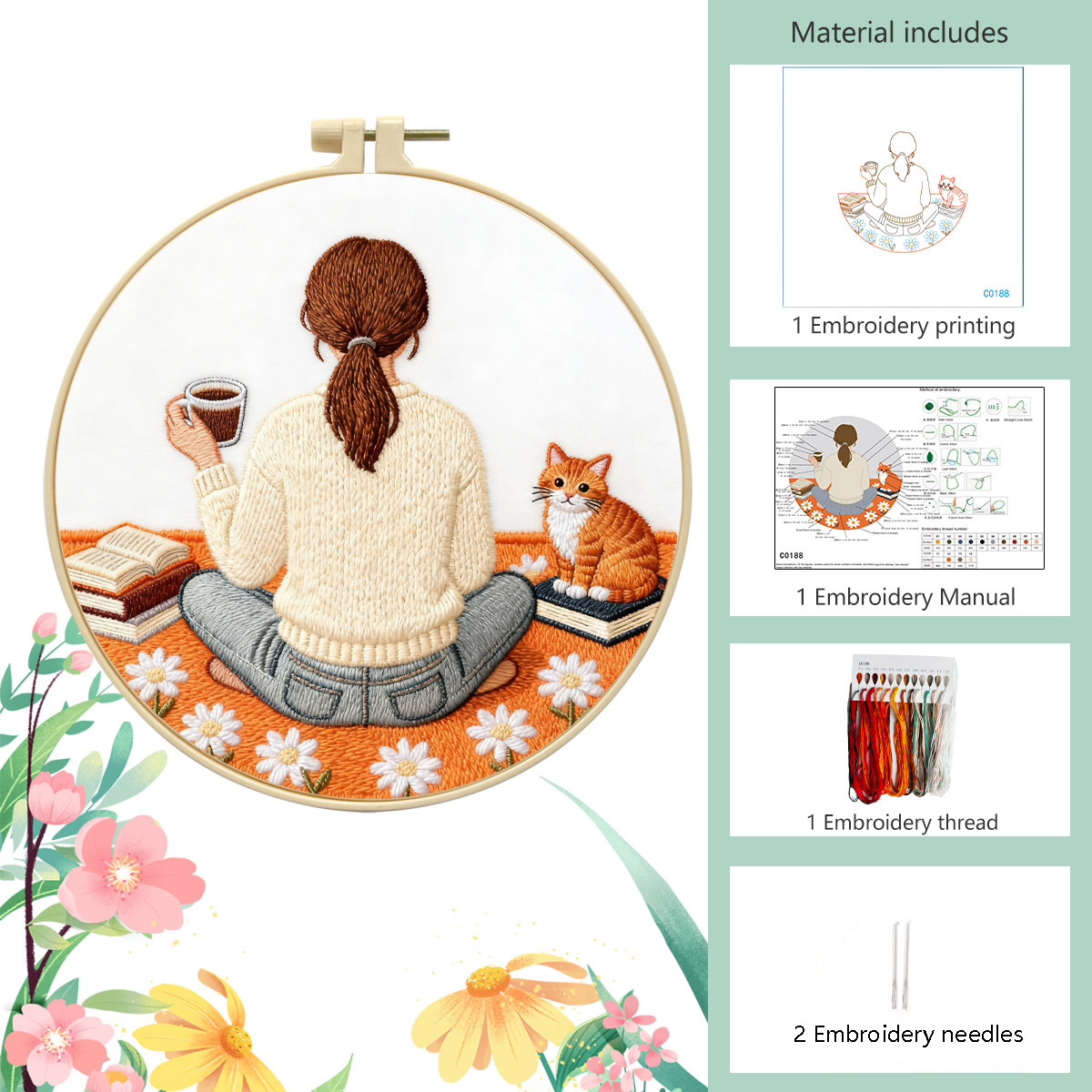 Paquete básico de materiales de costura (incluye 2 agujas de costura de tela bordada)