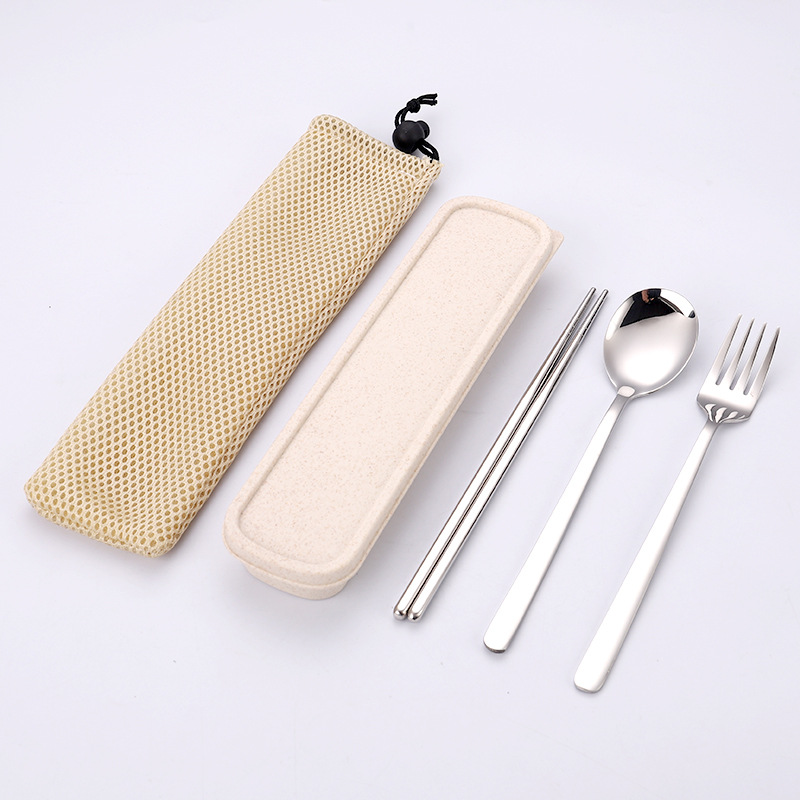 실버 수저 포크 젓가락 3 종 세트 (메쉬 백 포함)