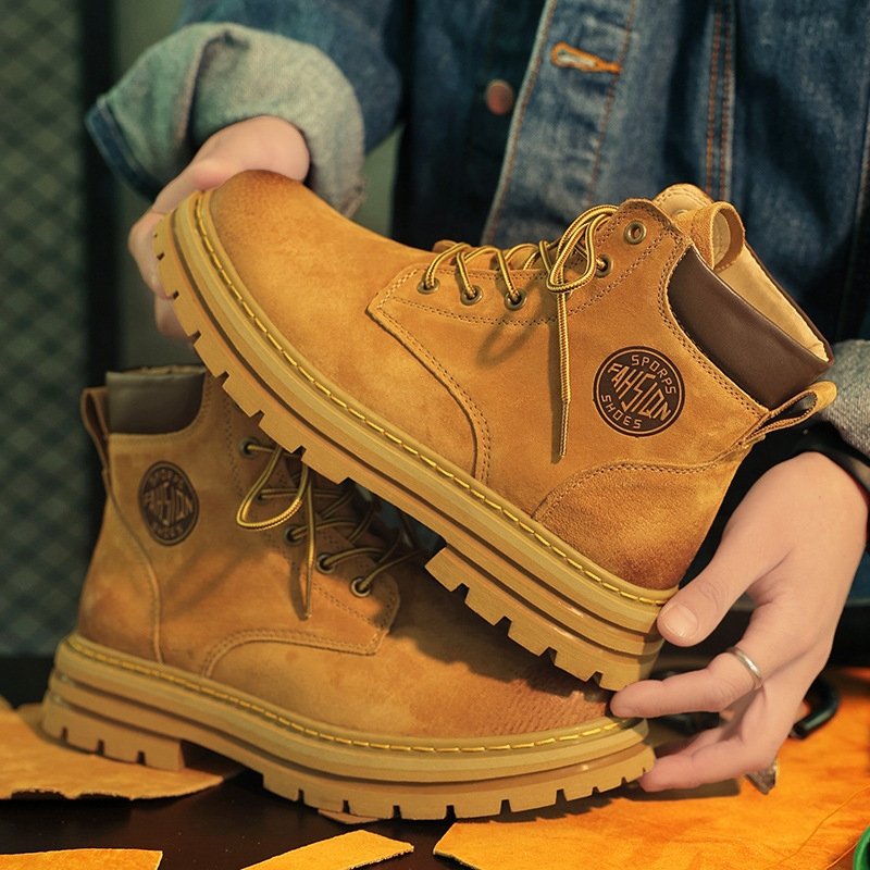 Kebulanan Rhubarb Boots 마틴 부츠 봄, 가을 남성용 정품 가죽 부츠 2024 새로운 두꺼운 밑창 작업 짧은 부츠