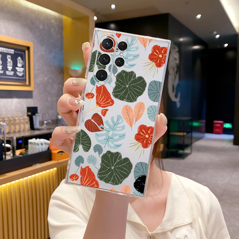 Cross-Border Creative Full-Screen Lotus Leaf Design Samsung S21 Ultra Transparent Phone Case Galaxy S24 Full-Cover Protective Case S25 Cross-Border Creative Full-Screen Lotus Leaf Design Samsung S21 Ultra Transparent Phone Case Galaxy S24 Full-Cover Protective Case S25