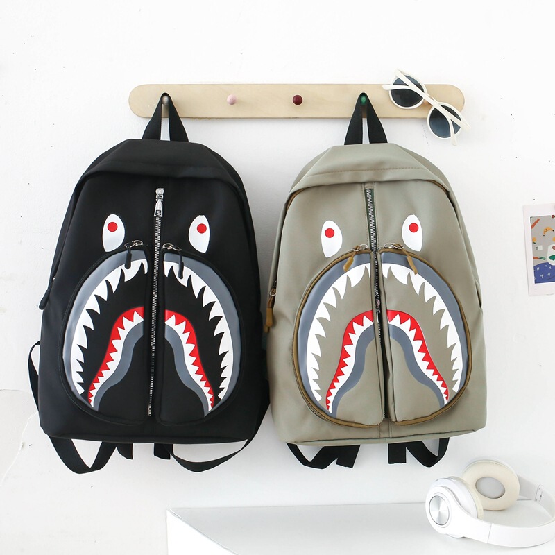 Foreign Trade Personalized Fashion Shark Backpack Bape Personalized Graffiti Student School Bag Men's and Women's Fashion Trendy Backpack