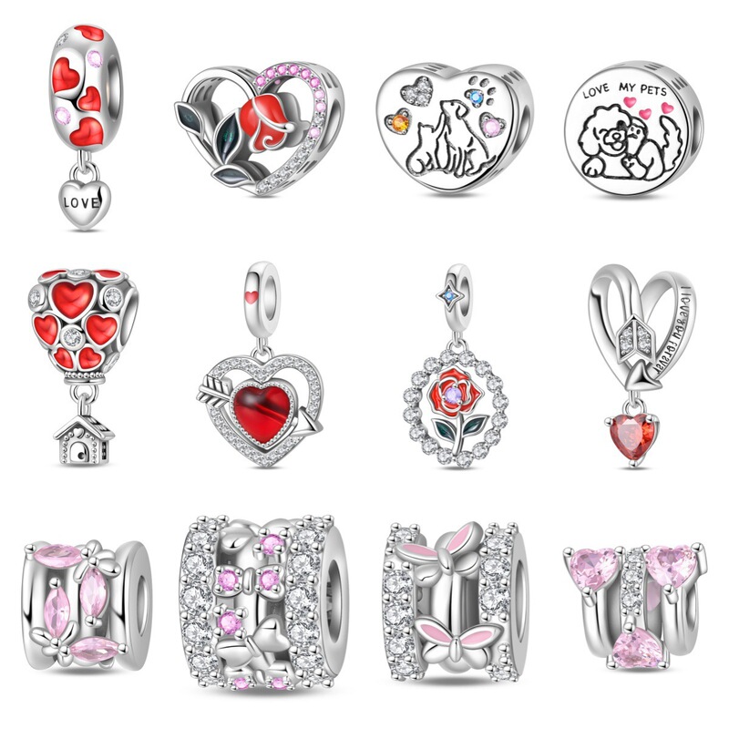 Charming Heart-Shaped Hot Air Balloon Rose Pendant Bead Jewelry Bracelet Accessories Zircon Copper Silver-Plated Cross-Border New Style Charming Heart-Shaped Hot Air Balloon Rose Pendant Bead Jewelry Bracelet Accessories Zircon Copper Silver-Plated Cross-Border New Style