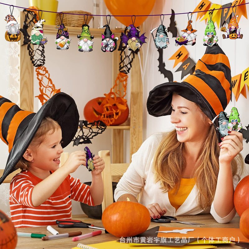 ホット販売ハロウィン木製ノーム人木製ペンダントパーティーパーティー鬼祭りカボチャスカルヘッド装飾ペンダント|undefined