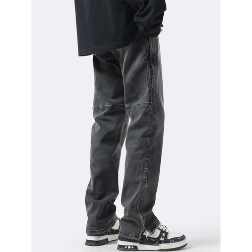 Jeans for men's spring high street vibe fashion brand retro, old, washed zipper, slim, straight casual pants