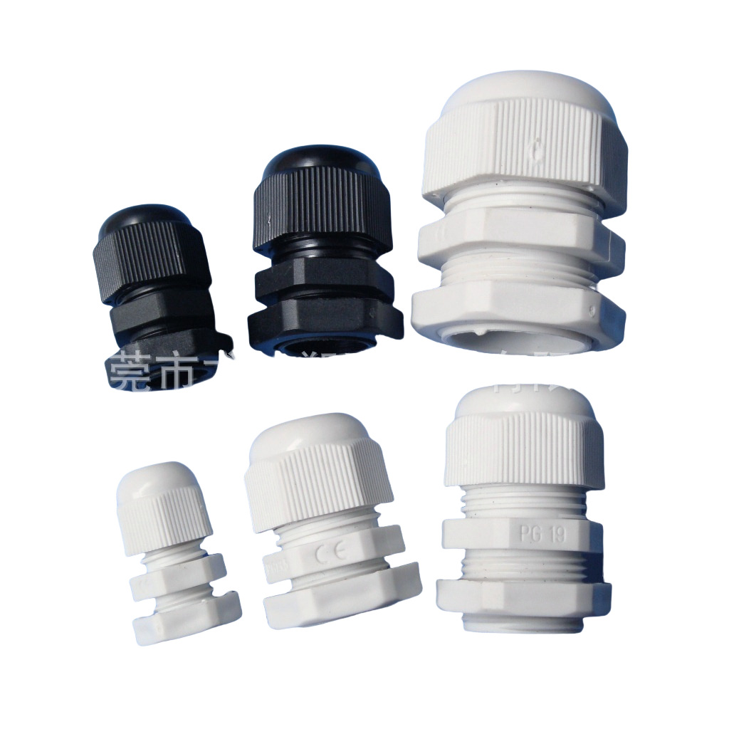 龙然厂家直销PG16尼龙PA66阻燃防水接头 外迫式电缆电源线固定头
