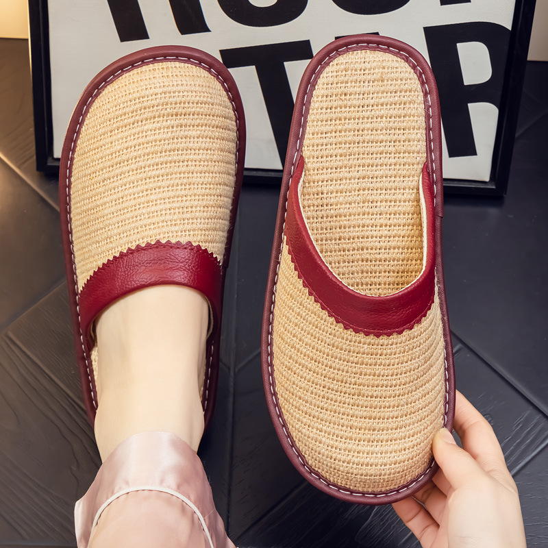 Baotou Mute Non-slip Beef Bottom Linen Slippers Couple's Home Indoor Men's and Women's Summer Home Summer Linen Sandals