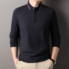 纯色翻领POLO衫男秋季新款全棉t恤潮男休闲商务宽松打底衫代发