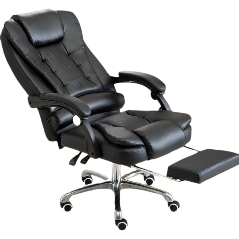 Silla ergonómica reclinable con masaje y reposapiés, ideal para oficina o estudio, tapizado de cuero de alta calidad