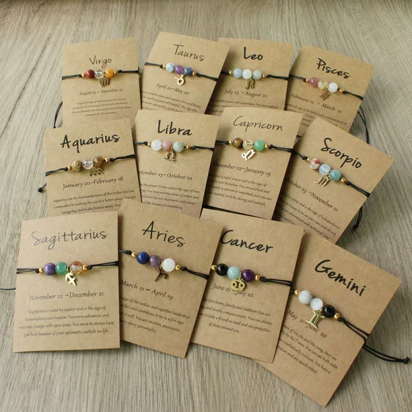 Cross-Border New Twelve Constellations Hand-Woven Bracelets for Women Citrine Natural Stone Crystal Bracelets Wholesale Stainless Steel