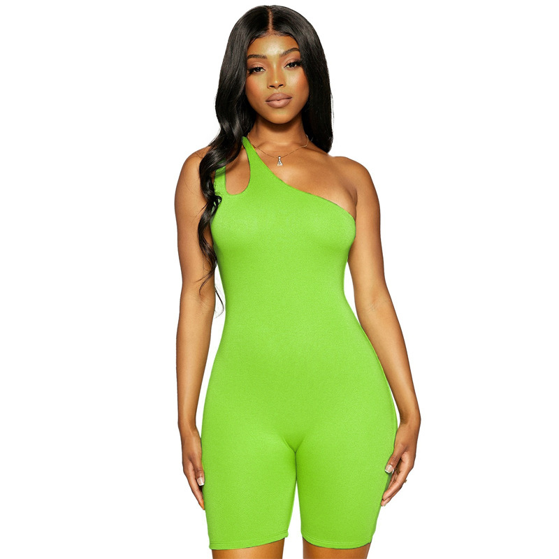 solid color one-shoulder slim-fit hip-lifting jumpsuit NSLJ138367