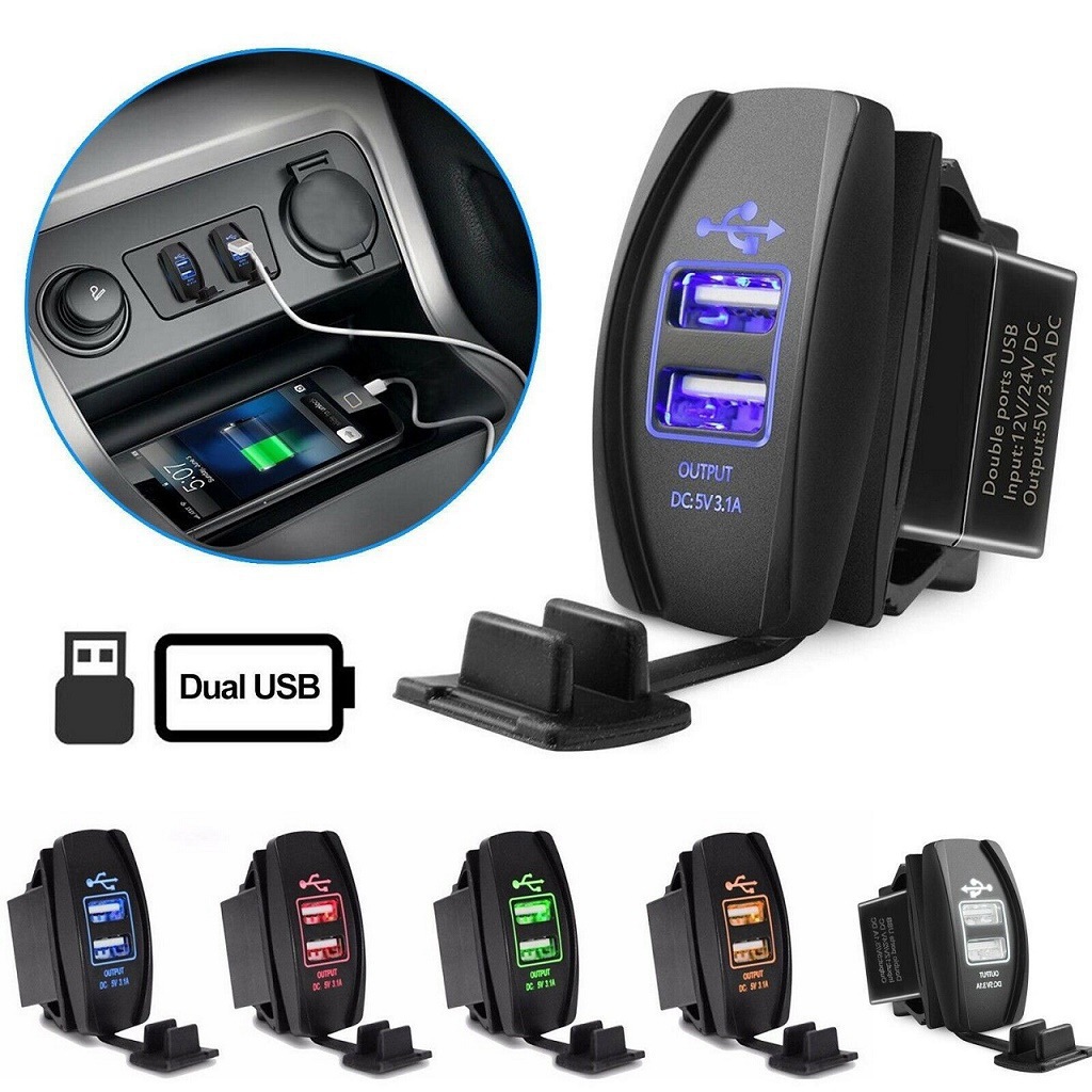 Factory Direct Sales Dual USB Charger Socket Waterproof Rocker Switch for Marine Truck Rv Boat