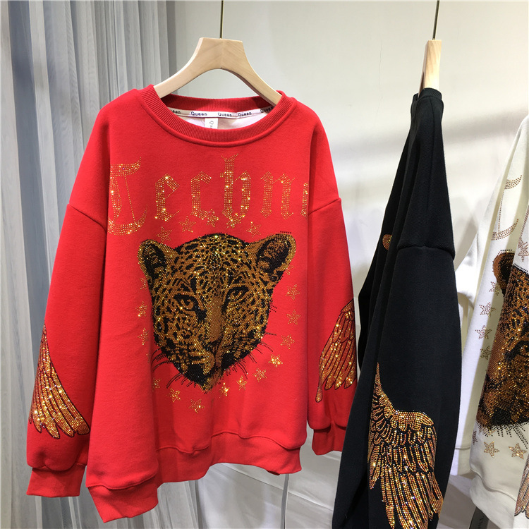 特大サイズ2-300斤太ったmm欧品重工のアイロン掛けの女性の覇気豹の軽い豪華な丸首のゆったりした上着|undefined
