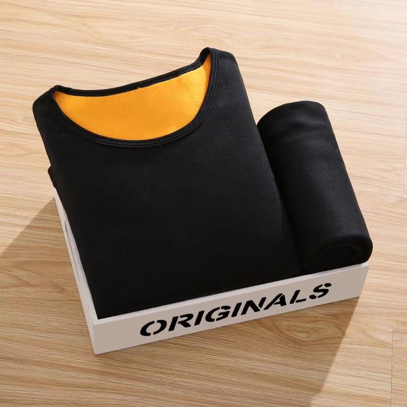 Warm Pajamas for Women in Autumn and Winter Pure Color Round Neck Simple Cartoon Pullover Bottoming Shirt for Girls Autumn Clothing Set