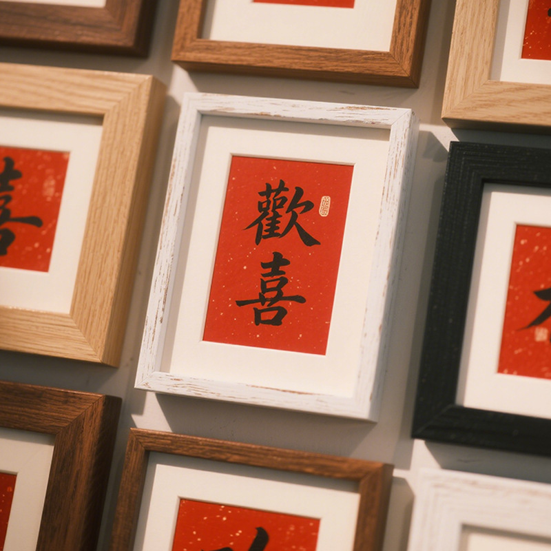 Happy Photo Frame Red Background Calligraphy Photo Frame Painting Ornament 7-Inch 8inch 10inch Desktop Motto Living Room Decoration Painting Photo Frame