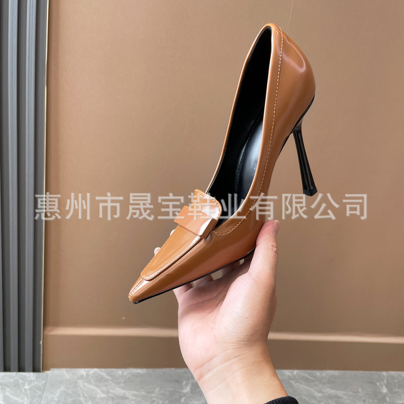 2025 New Style Sexy High-Heeled Shoes for Women, Retro Socialite Style, Brown Pointed Toe, Shallow Mouth Single Shoes