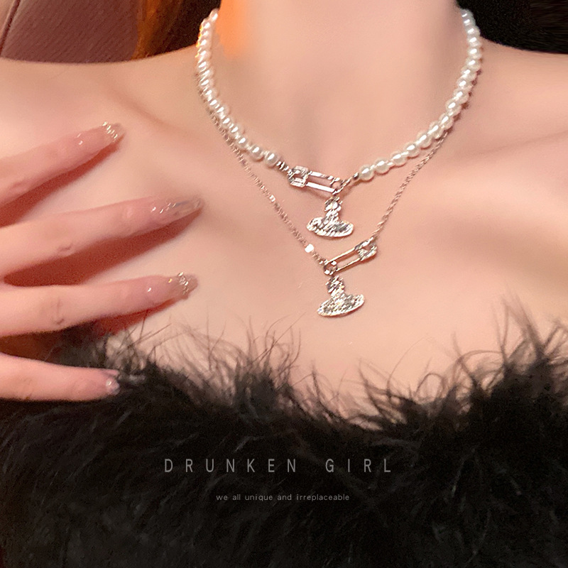 別針土星珍珠項鍊女星球吊墜簡約小眾頸鏈配飾輕奢高級感鎖骨鏈