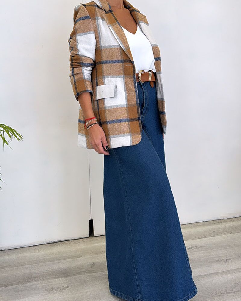 Women's Plaid Woolen Blazer Jacket - Elegant Autumn Outerwear_voghion.com