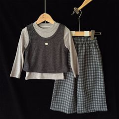 女童韩版洋气时尚套装2025秋装新款儿童毛线马甲秋季休闲裤三件套