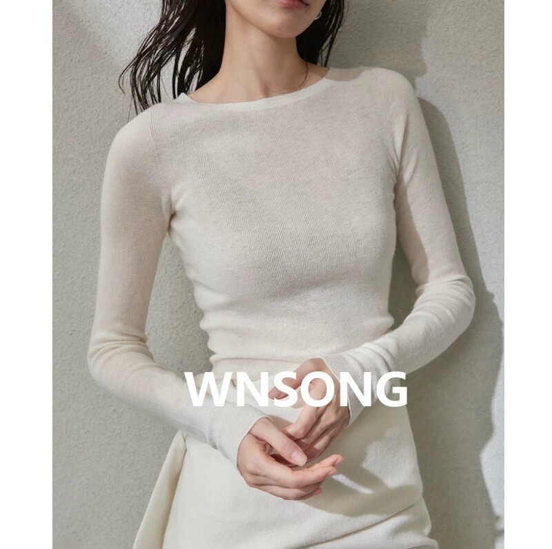 Seamless One-Piece Round Neck Cashmere Silk Knitted Bottoming Shirt for Women Autumn Round Neck Slim Long-Sleeved Sweater for Women Seamless One-Piece Round Neck Cashmere Silk Knitted Bottoming Shirt for Women Autumn Round Neck Slim Long-Sleeved Sweater for Women