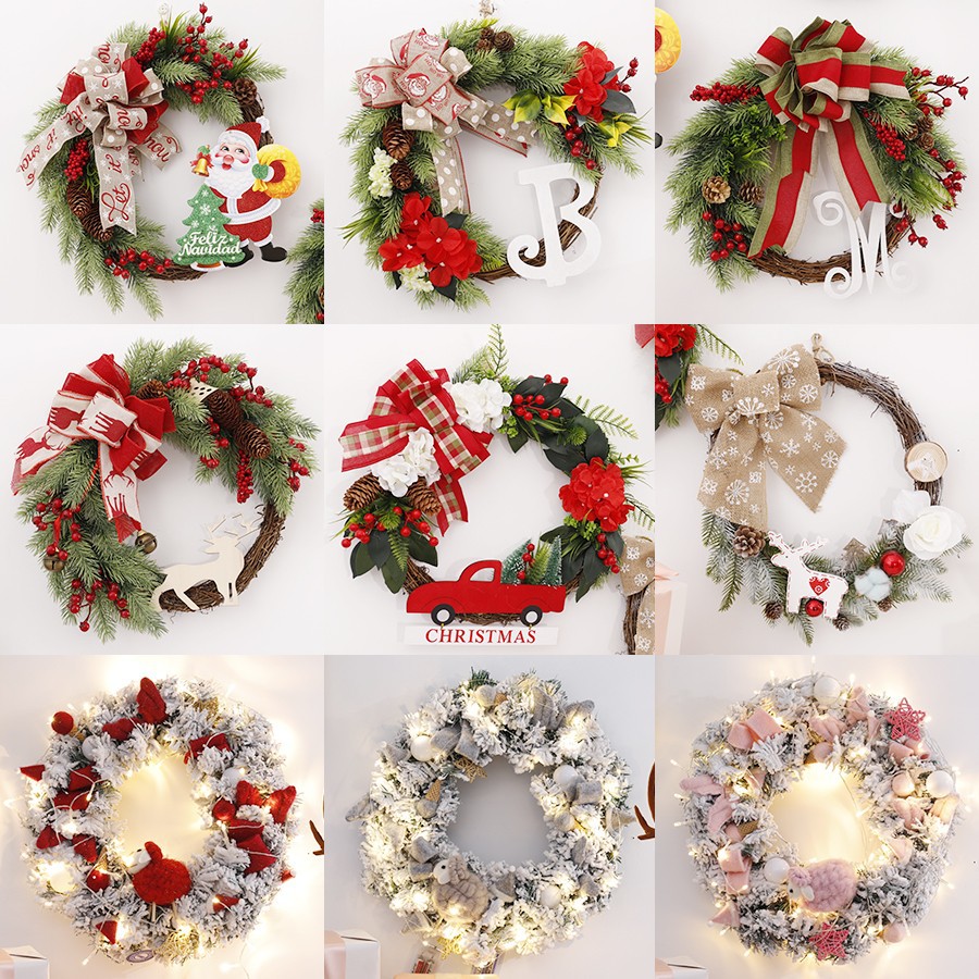 Navidad guirnalda puerta colgante anillo de ratán hotel centro comercial ventana escena diseño estilo europeo y americano decoraciones adornos