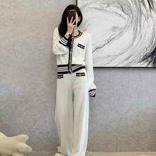 2024新款小香风高级感女装秋款套装气质休闲针织上衣阔腿裤两件套