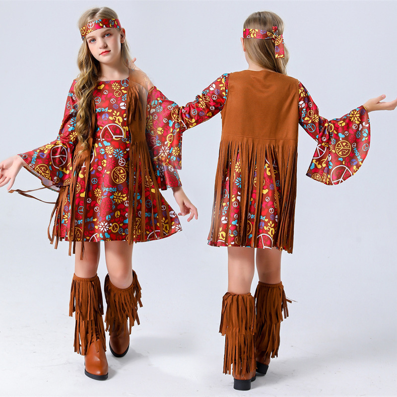 New Vintage Halloween 70 s Disco Hippie Kids Dress cosplay Stage Performance Dress