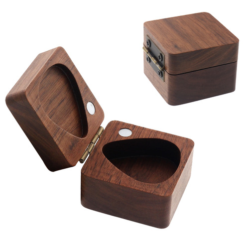Wholesale Guitar Pick Box Black Walnut Storage Box Magnetic Buckle Collection Box 3 Picks + Pick Box