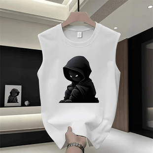 Heavy Weight Cotton Sleeveless T-Shirt Vest Men's Summer American Fashion Brand Sports Basketball Fitness Loose Style Top