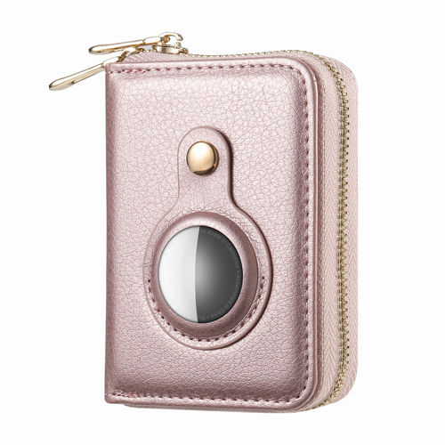 Factory Direct Supply Apple AirTag Locator Accordion Card Case RFID Dual Zipper Wallet Sleeve Carbon Fiber PU Leather