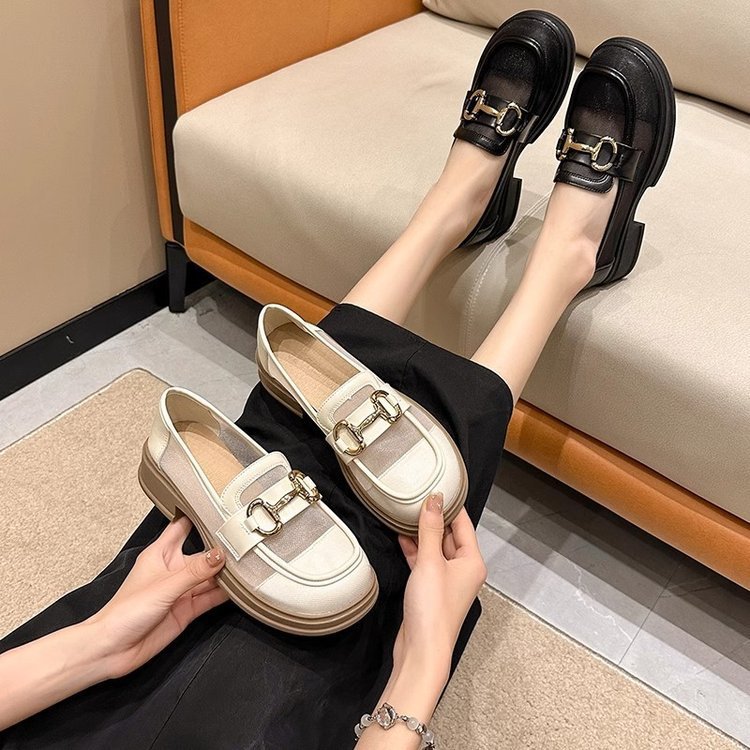 Zapatos de malla de Lefour para mujeres 2026 verano nuevo delgado vacío universal transpirable super caliente suela gruesa jk zapatos de cuero pequeños zapatos individuales