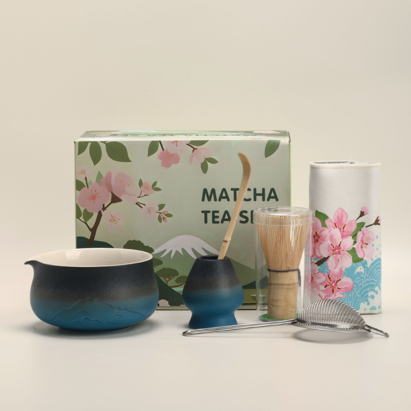 2025釉画彩远山抹茶碗套装打抹茶工具抹茶刷粉碗搅拌器茶筅器具|undefined