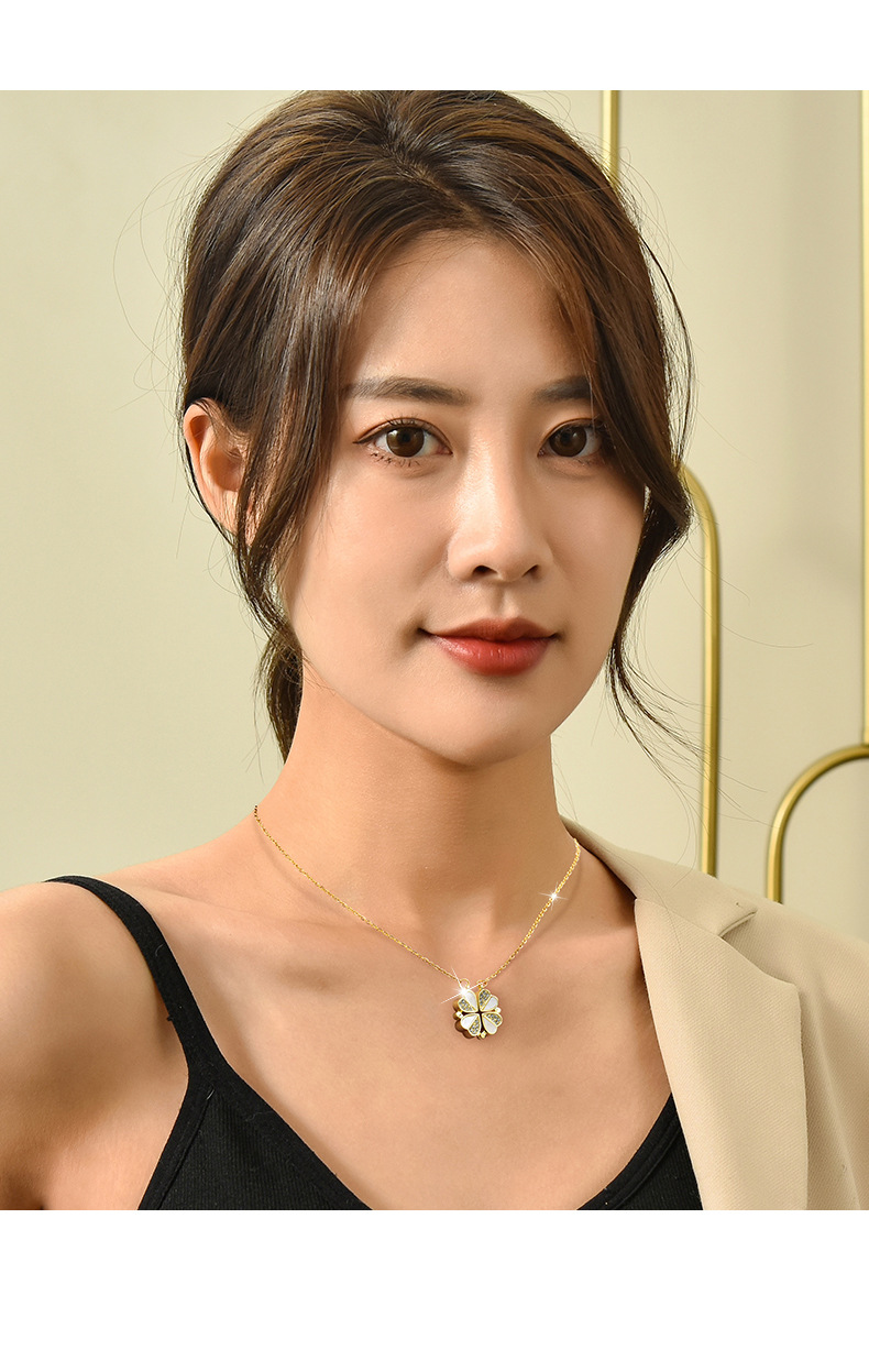 Pastoral Leaf Titanium Steel Rhinestones Pendant Necklace Colorza_colorza_3