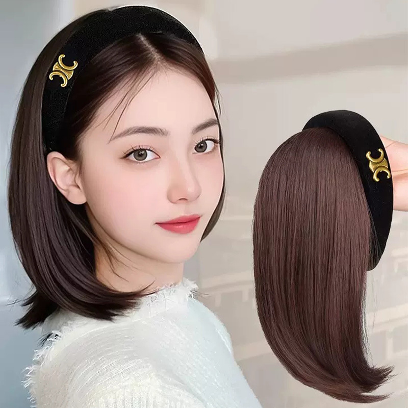 Wig Women's Hair Band Half-head Cover Wig Increase Hair Volume Natural Chemical Fiber Wig Short Straight Hair