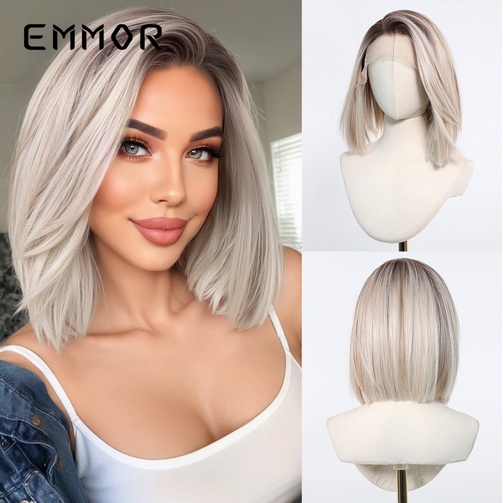 13*6 pelucas europeas y americanas de encaje lace de área grande para mujeres, costura aleatoria, cabello lacio marrón oscuro hasta los hombros, cubierta completa, cubierta