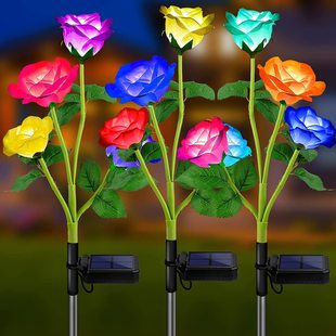 Solar LED Rose Light Floor Light Outdoor Waterproof Garden Decorative Light Simulation Rose Light Floor Light