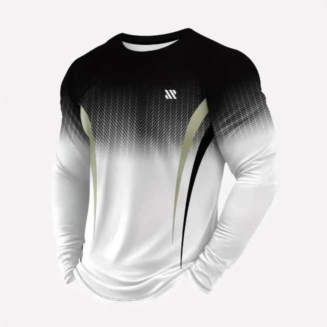 Independent Brand Cross-Border European and American Geometric Pattern Long-Sleeve Men's T-Shirt, Round Neck Pullover, Simple and Stylish with 3D Digital Print