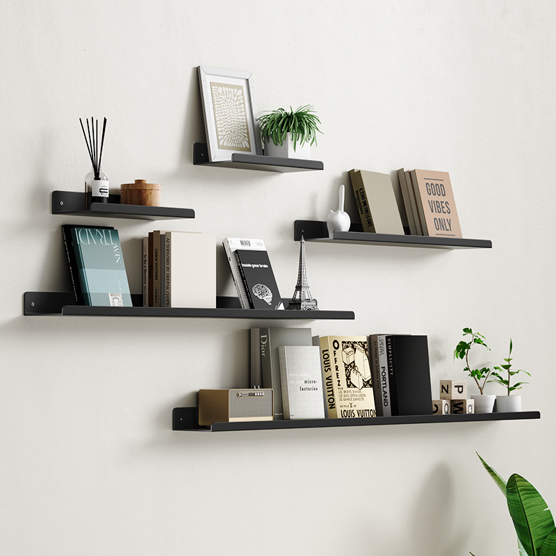 Wall Storage Rack Wall Hanging Metal Simple Light Luxury One-word Partition Decorative Iron Wall Display Bookshelf Storage Rack