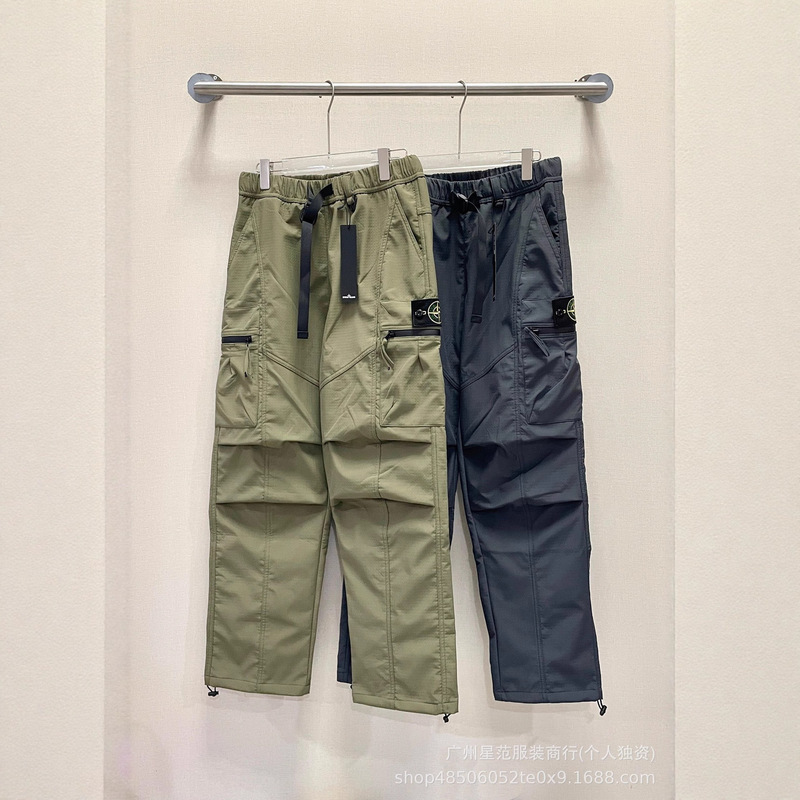 Cross-Border Stone Autumn and Winter New Badge Fleece-Lined Casual Workwear Straight Casual Wide-Leg Pants for Men and Women