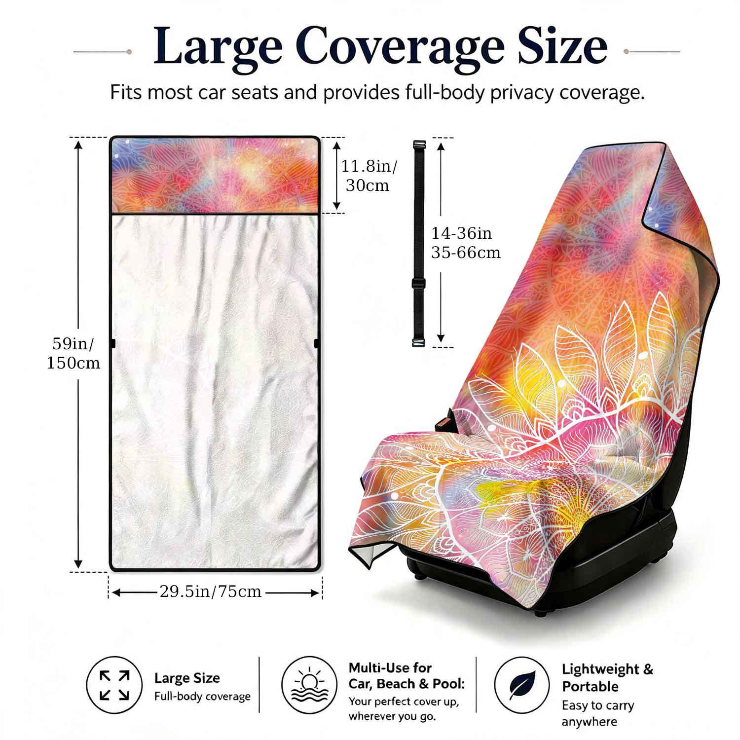 Printed bath towel and car seat cover 2-in-1, ultra-fine fiber outdoor beach and car dual-use universal seat cushion