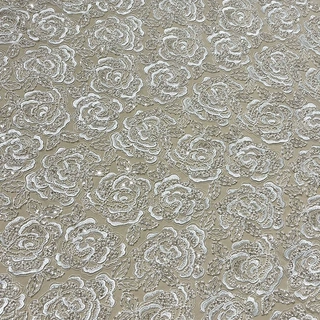 定制重工钉珠亮片泡珠管珠刺绣新品网纱蕾丝面料婚纱服装礼服布料